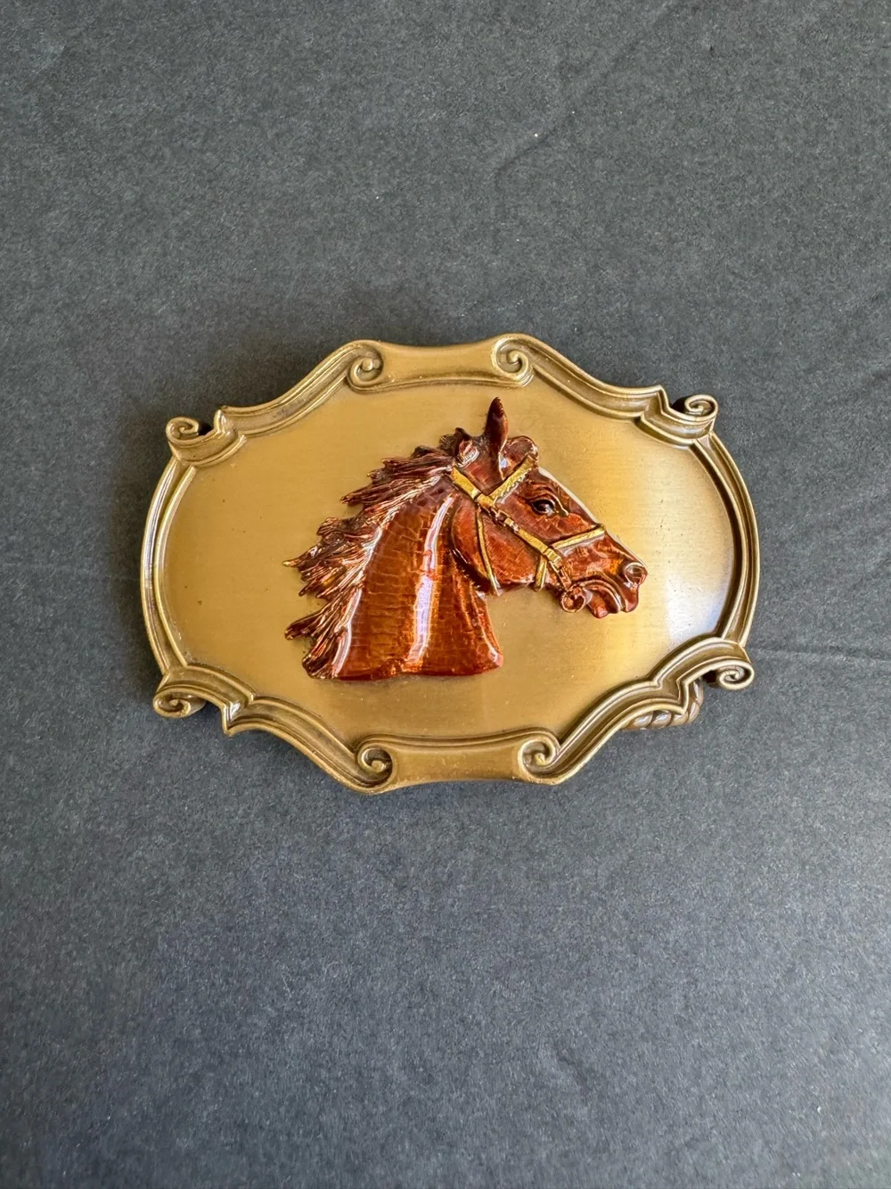 Vintage Western Belt Buckle Horse Head Mustang Pony Raintree 1980s Enamel USA